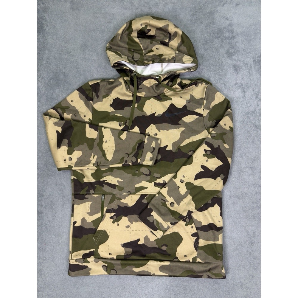 Nike Hoodie Mens Medium Green Camo Therma-FIT‎ Pullover Training DD1757-247